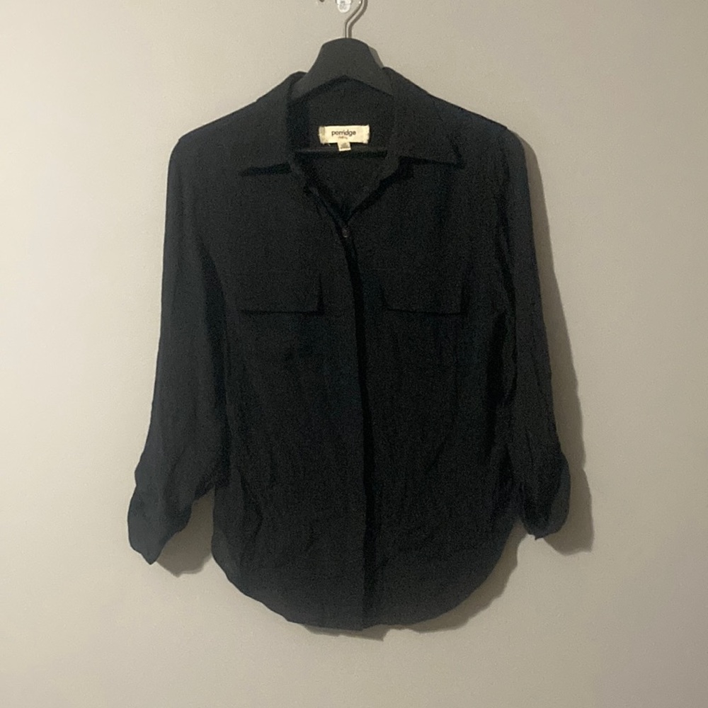 Black button down collared long sleeve shirt